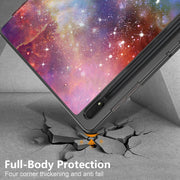 For Samsung Galaxy Tab S9 Ultra Custer Painted 3-Fold Holder Smart Leather Tablet Case(Milky Way Nebula)