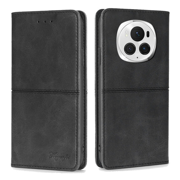 For Honor Magic6 Pro Cow Texture Magnetic Leather Phone Case(Black)