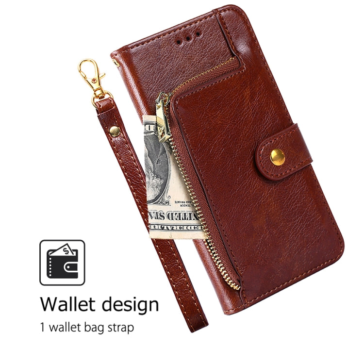For Honor Magic6 Pro Zipper Bag Leather Phone Case(Brown)