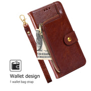 For Honor Magic6 Pro Zipper Bag Leather Phone Case(Brown)