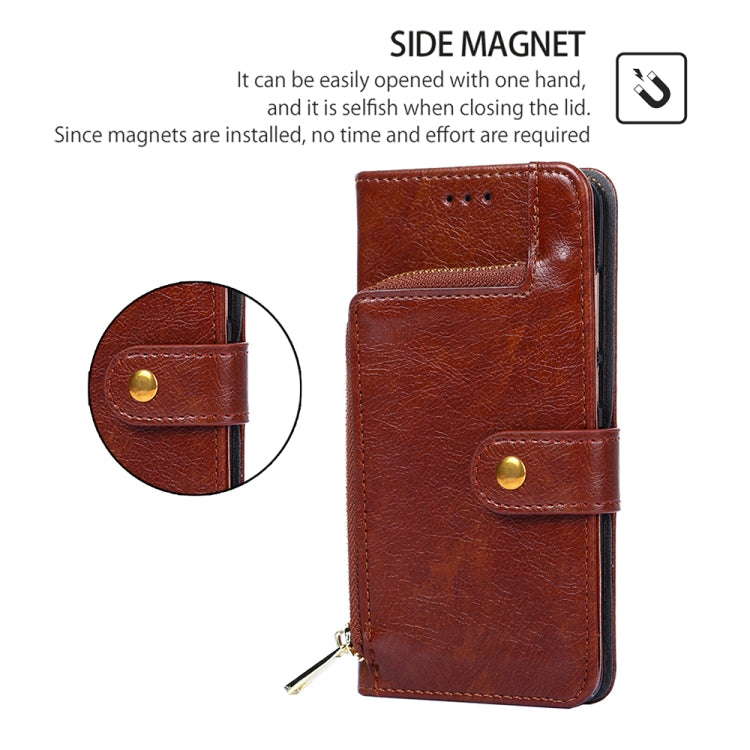 For Honor Magic6 Pro Zipper Bag Leather Phone Case(Brown)