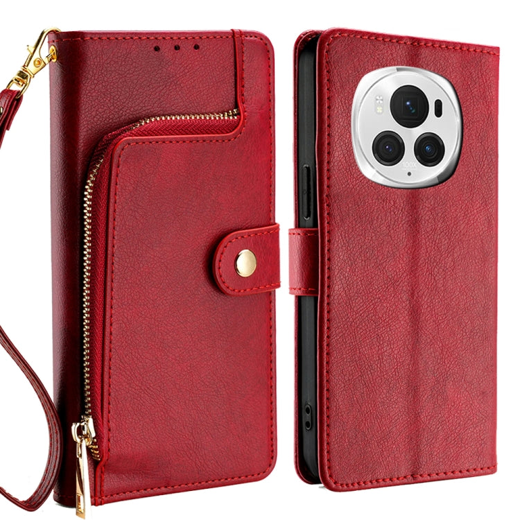 For Honor Magic6 Pro Zipper Bag Leather Phone Case(Red)