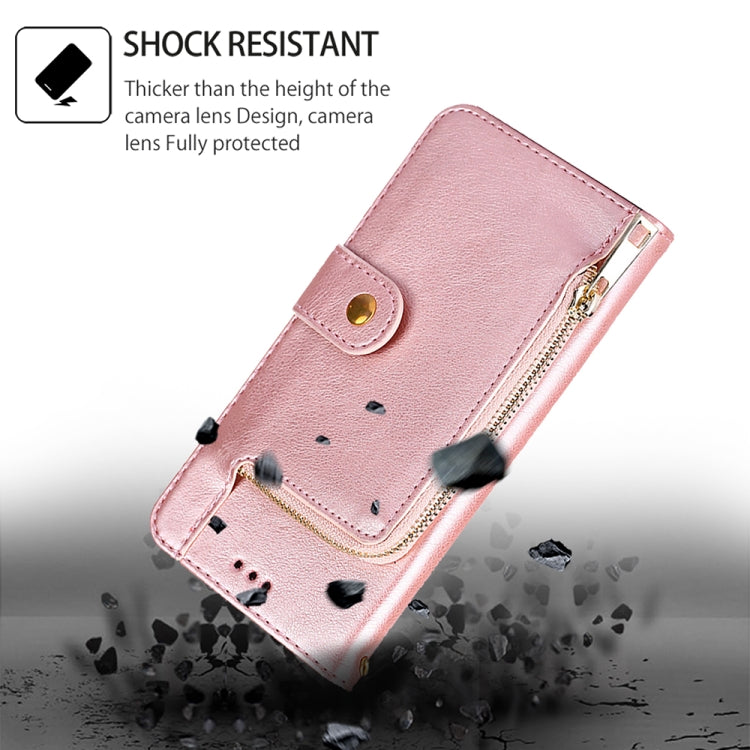 For Honor Magic6 Pro Zipper Bag Leather Phone Case(Rose Gold)