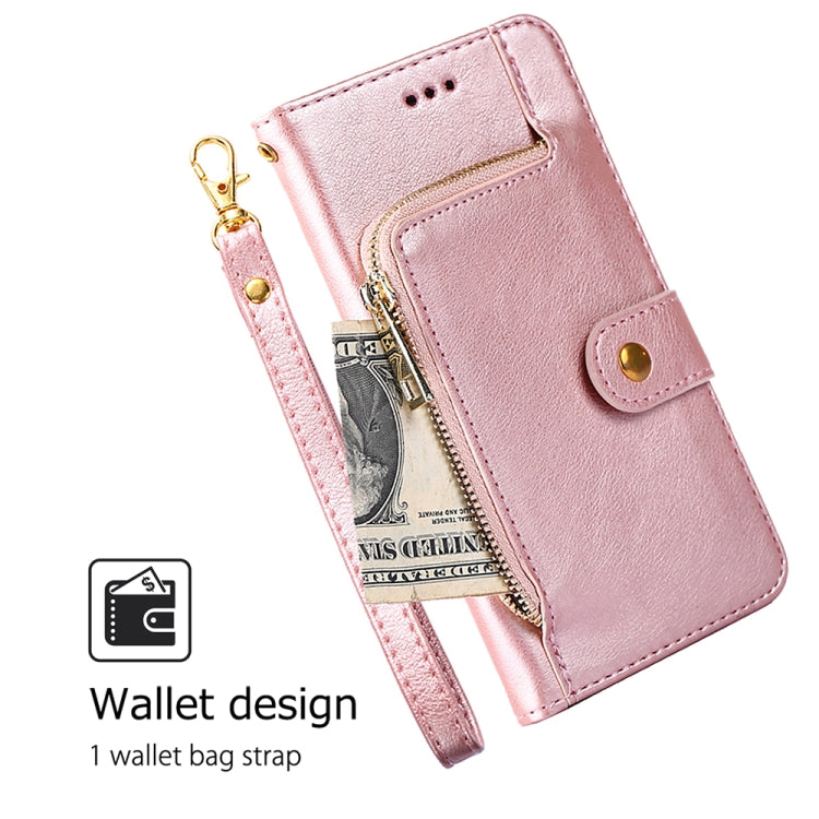 For Honor Magic6 Pro Zipper Bag Leather Phone Case(Rose Gold)