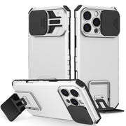 For iPhone 16 Pro Max Stereoscopic Holder Sliding Camshield Phone Case(White)