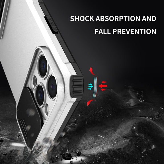 For iPhone 16 Pro Max Stereoscopic Holder Sliding Camshield Phone Case(White)