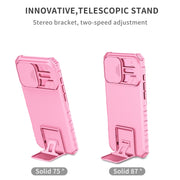 For iPhone 16 Pro Stereoscopic Holder Sliding Camshield Phone Case(Pink)