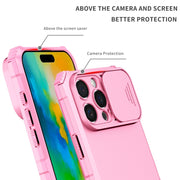 For iPhone 16 Pro Stereoscopic Holder Sliding Camshield Phone Case(Pink)