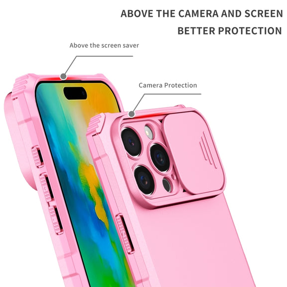 For iPhone 16 Pro Stereoscopic Holder Sliding Camshield Phone Case(Pink)