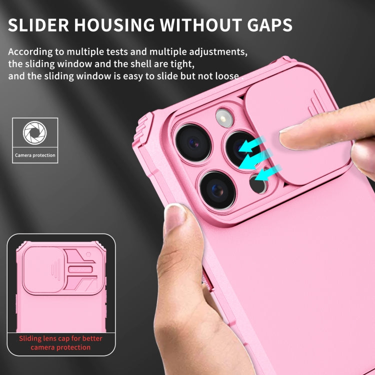 For iPhone 16 Pro Stereoscopic Holder Sliding Camshield Phone Case(Pink)