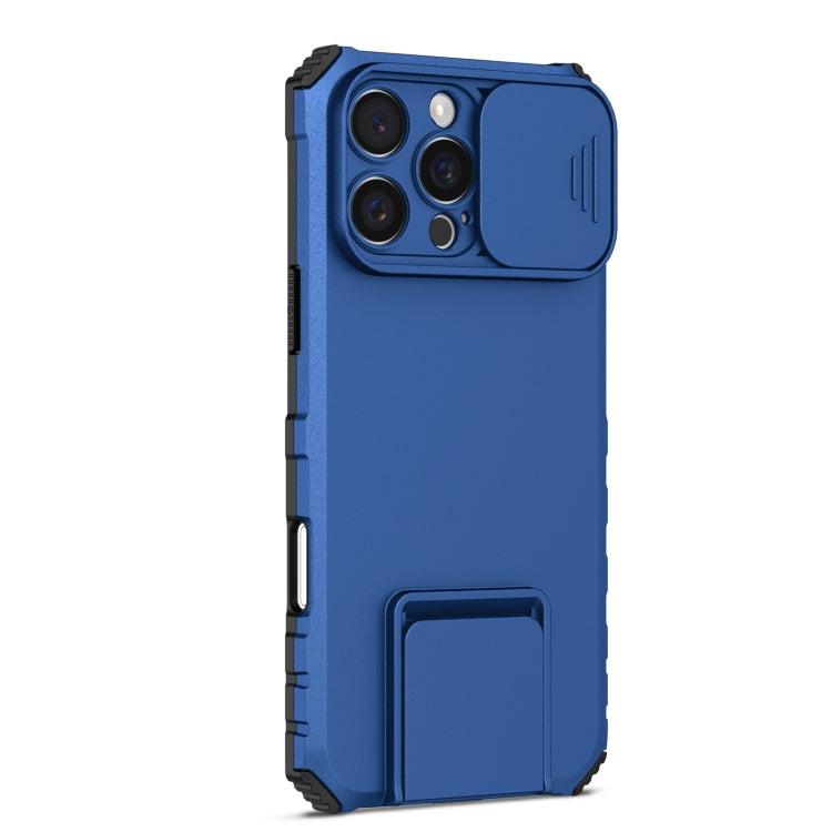 For iPhone 16 Pro Stereoscopic Holder Sliding Camshield Phone Case(Blue)