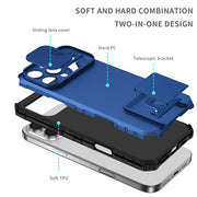 For iPhone 16 Pro Stereoscopic Holder Sliding Camshield Phone Case(Blue)