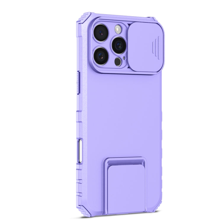 For iPhone 16 Pro Stereoscopic Holder Sliding Camshield Phone Case(Purple)