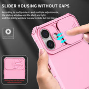 For iPhone 16 Plus Stereoscopic Holder Sliding Camshield Phone Case(Pink)
