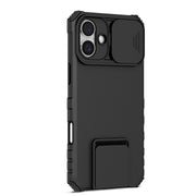 For iPhone 16 Plus Stereoscopic Holder Sliding Camshield Phone Case(Black)