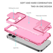 For iPhone 16 Stereoscopic Holder Sliding Camshield Phone Case(Pink)