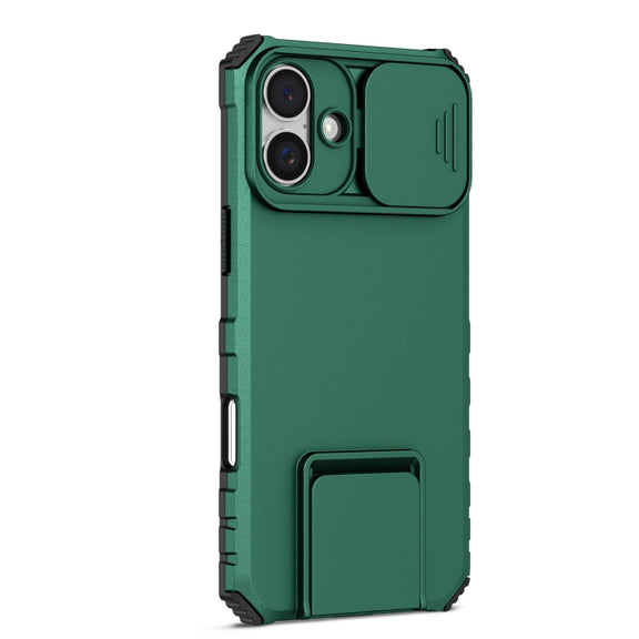 For iPhone 16 Stereoscopic Holder Sliding Camshield Phone Case(Green)