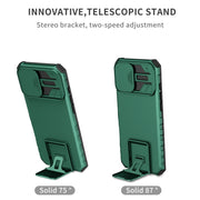 For iPhone 16 Stereoscopic Holder Sliding Camshield Phone Case(Green)