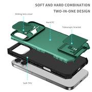 For iPhone 16 Stereoscopic Holder Sliding Camshield Phone Case(Green)