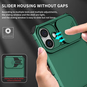 For iPhone 16 Stereoscopic Holder Sliding Camshield Phone Case(Green)