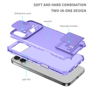 For iPhone 16 Stereoscopic Holder Sliding Camshield Phone Case(Purple)