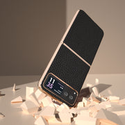 For Motorola Razr 40 Nano Electroplating Genuine Leather Litchi Texture Phone Case(Black)