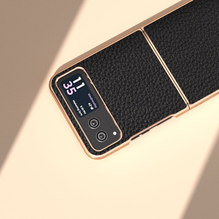 For Motorola Razr 40 Nano Electroplating Genuine Leather Litchi Texture Phone Case(Black)