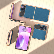 For Motorola Razr 40 Nano Electroplating Genuine Leather Litchi Texture Phone Case(Blue)