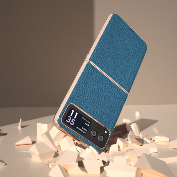 For Motorola Razr 40 Nano Electroplating Genuine Leather Litchi Texture Phone Case(Blue)