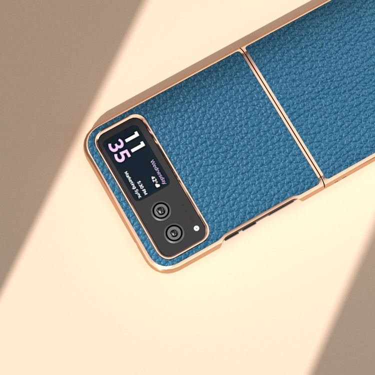 For Motorola Razr 40 Nano Electroplating Genuine Leather Litchi Texture Phone Case(Blue)