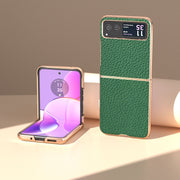 For Motorola Razr 40 Nano Electroplating Genuine Leather Litchi Texture Phone Case(Green)