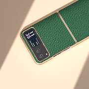 For Motorola Razr 40 Nano Electroplating Genuine Leather Litchi Texture Phone Case(Green)