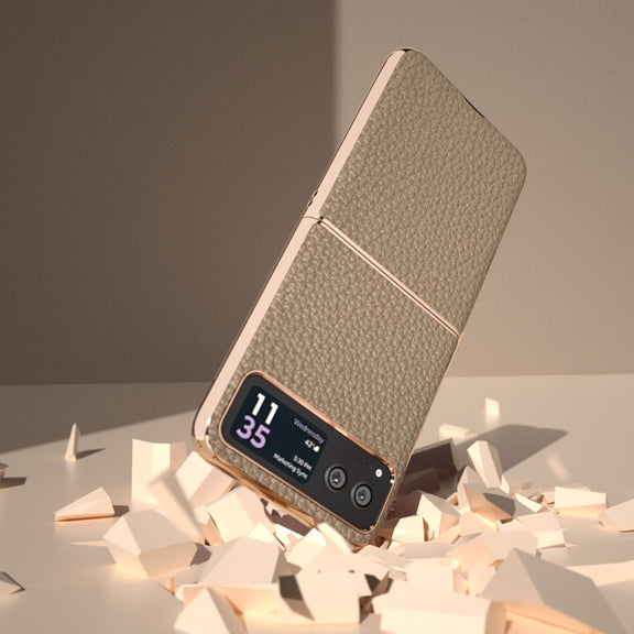 For Motorola Razr 40 Nano Electroplating Genuine Leather Litchi Texture Phone Case(Grey)