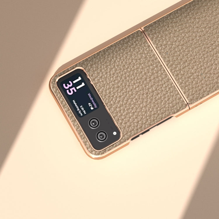 For Motorola Razr 40 Nano Electroplating Genuine Leather Litchi Texture Phone Case(Grey)