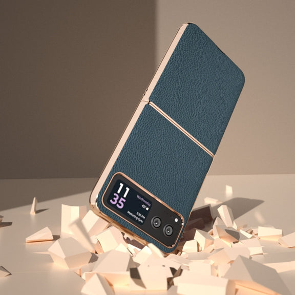 For Motorola Razr 40 Nano Electroplating Genuine Leather + PC Litchi Texture Phone Case(Green)
