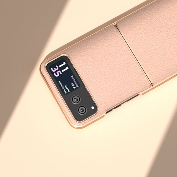 For Motorola Razr 40 Nano Electroplating Genuine Leather + PC Litchi Texture Phone Case(Pink Gold)
