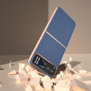 For Motorola Razr 40 Nano Electroplating Genuine Leather + PC Litchi Texture Phone Case(Blue)