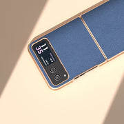 For Motorola Razr 40 Nano Electroplating Genuine Leather + PC Litchi Texture Phone Case(Blue)