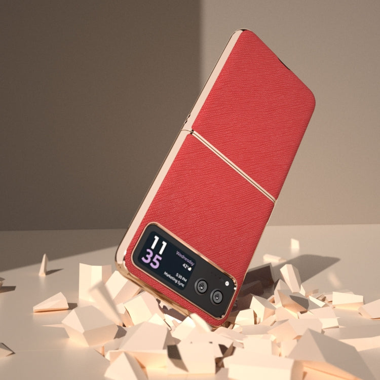 For Motorola Razr 40 Nano Electroplating Cross Texture Genuine Leather Phone Case(Red)