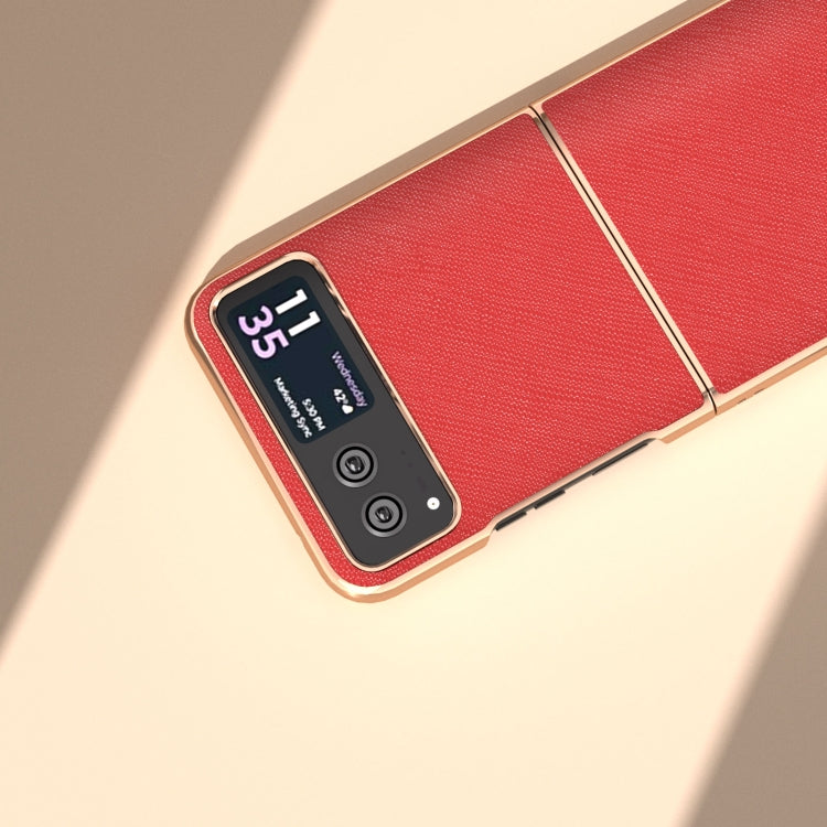 For Motorola Razr 40 Nano Electroplating Cross Texture Genuine Leather Phone Case(Red)
