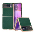 For Motorola Razr 40 Nano Electroplating Cross Texture Genuine Leather Phone Case(Green) - Motorola Cases by PMC TechLife | Online Shopping South Africa | PMC TechLife | Buy Now Pay Later Mobicred