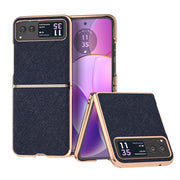 For Motorola Razr 40 Nano Electroplating Cross Texture Genuine Leather Phone Case(Blue)