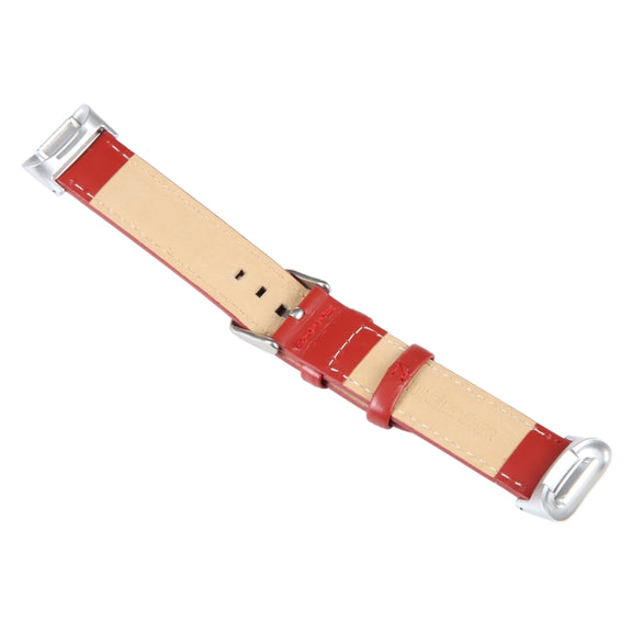 For Fitbit Charge 5 18mm Bamboo Joint Texture Genuine Leather Watch Band(Red)