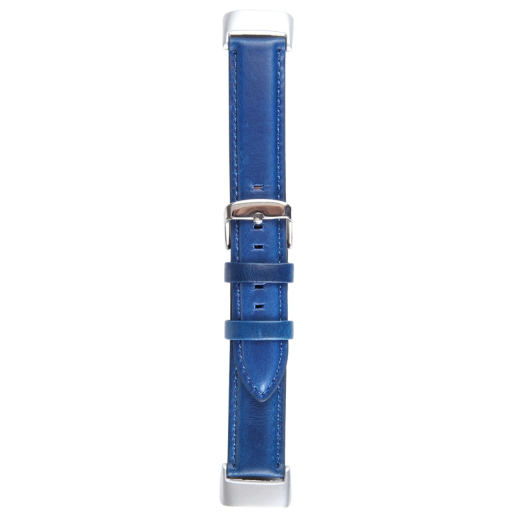 For Fitbit Charge 5 18mm Bamboo Joint Texture Genuine Leather Watch Band(Blue)