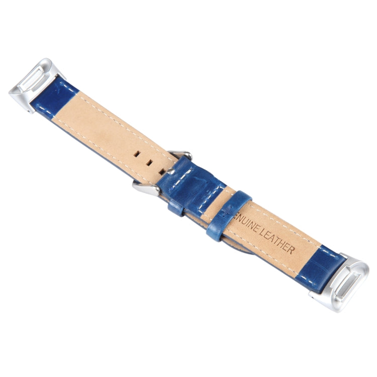 For Fitbit Charge 5 18mm Bamboo Joint Texture Genuine Leather Watch Band(Blue)