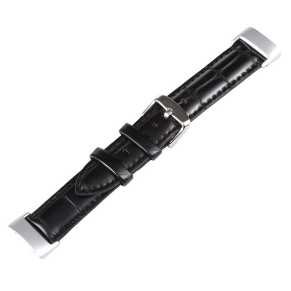 For Fitbit Charge 5 18mm Bamboo Joint Texture Genuine Leather Watch Band(Bamboo Black)