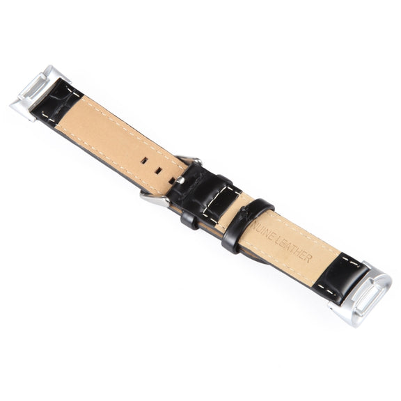For Fitbit Charge 5 18mm Bamboo Joint Texture Genuine Leather Watch Band(Bamboo Black)