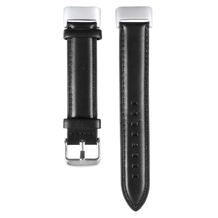 For Fitbit Charge 5 18mm Bamboo Joint Texture Genuine Leather Watch Band(Black)