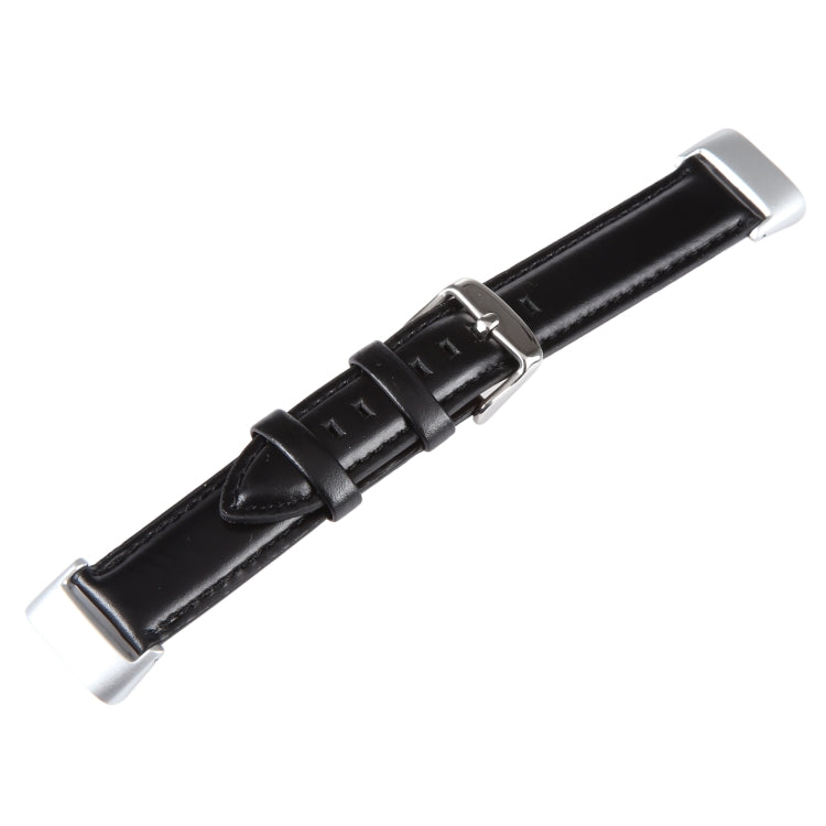 For Fitbit Charge 5 18mm Bamboo Joint Texture Genuine Leather Watch Band(Black)