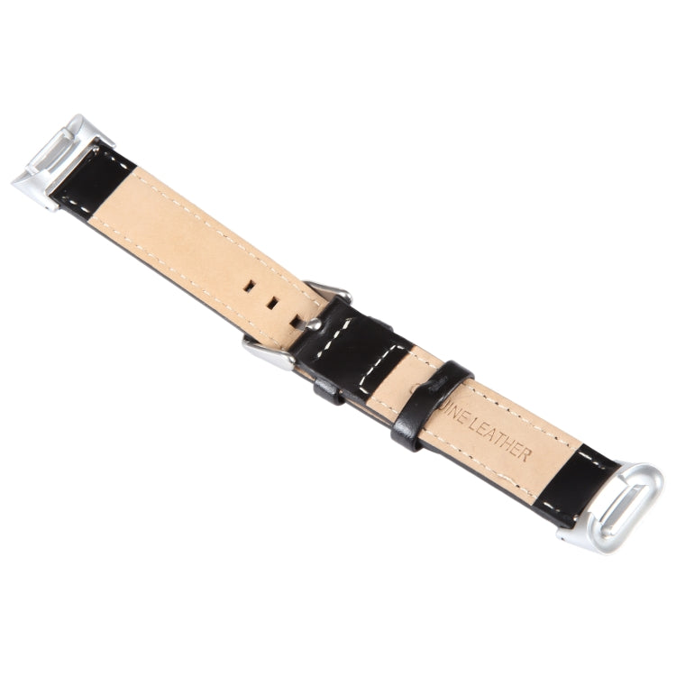 For Fitbit Charge 5 18mm Bamboo Joint Texture Genuine Leather Watch Band(Black)
